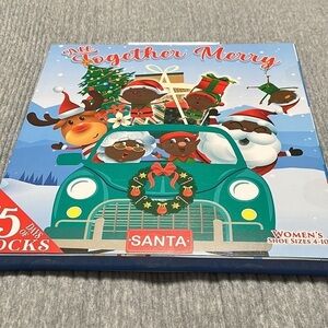 Santa 15 Days of Socks “All Together Merry” Advent Calendar Black Santa & Elves